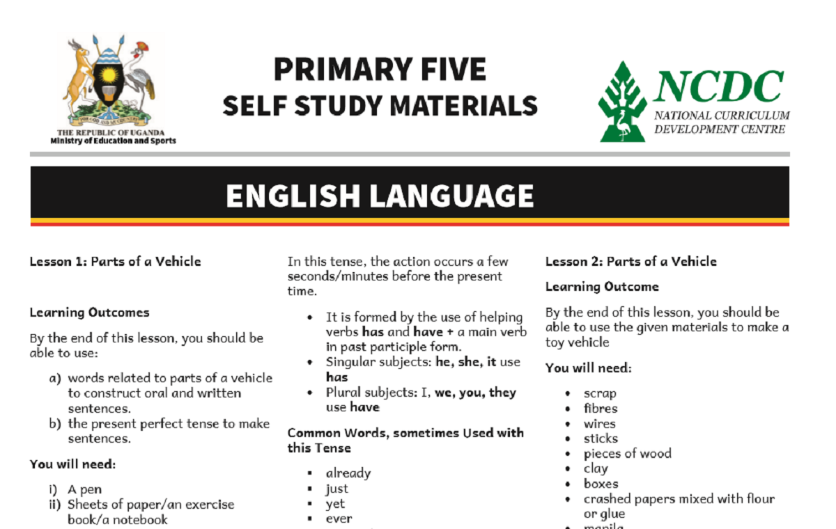 MINISTRY OF EDUCATION AND SPORTS/NCDC, PRIMARY FIVE SELF STUDY MATERIALS 3
