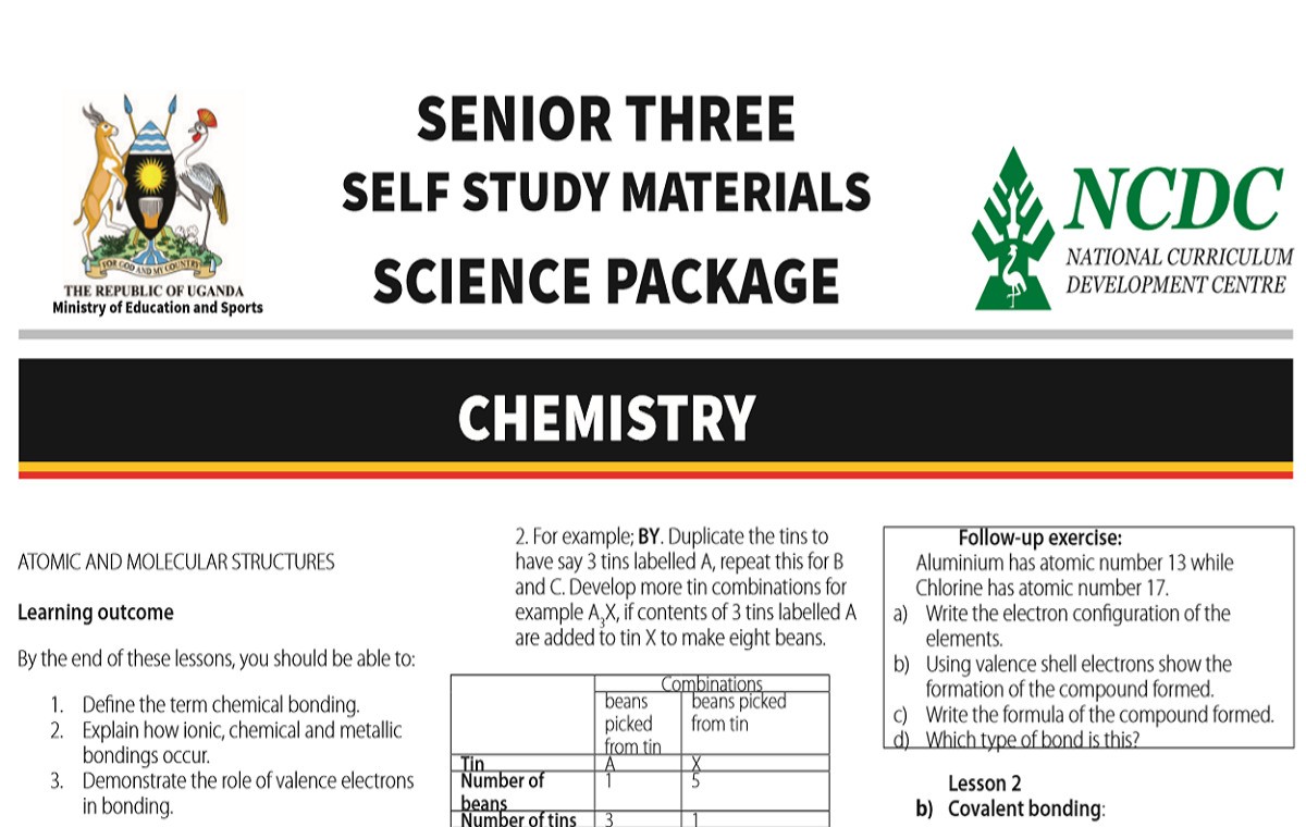 MINISTRY OF EDUCATION AND SPORTS/NCDC, SENIOR THREE SELF STUDY MATERIALS SCIENCE PACKAGE 1