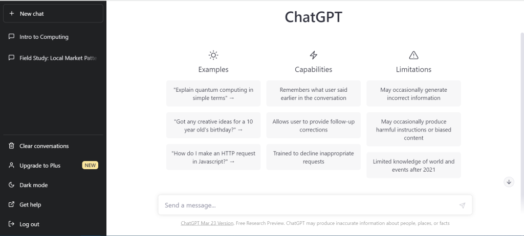 ChatGPT interface
